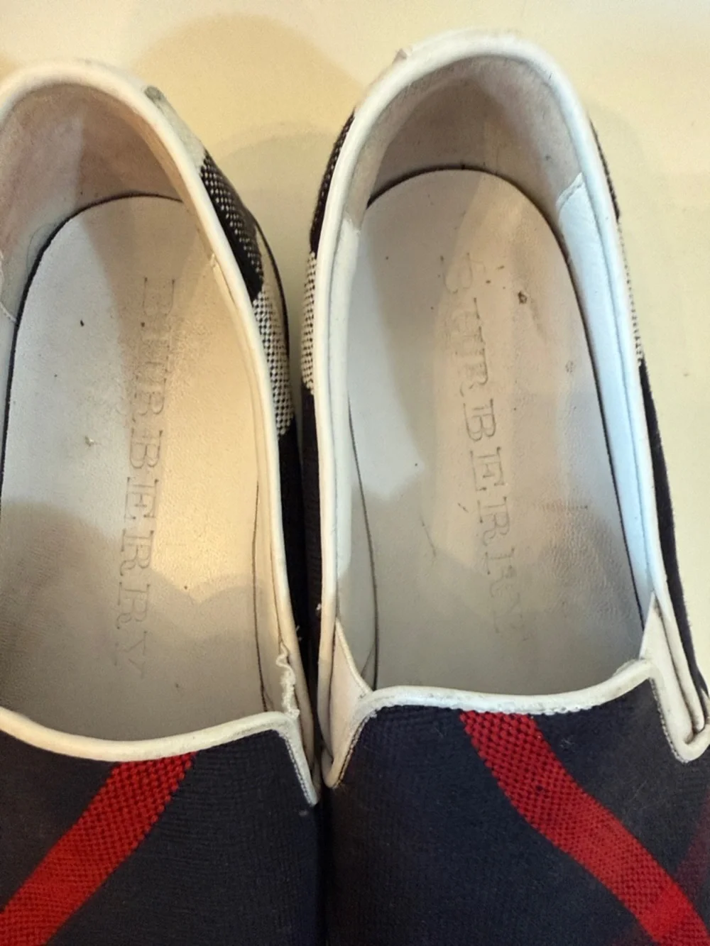 Burberry Women's Navy Slip-On Sneakers with Red Stripe 37.5 7.5 - Picture 10 of 12